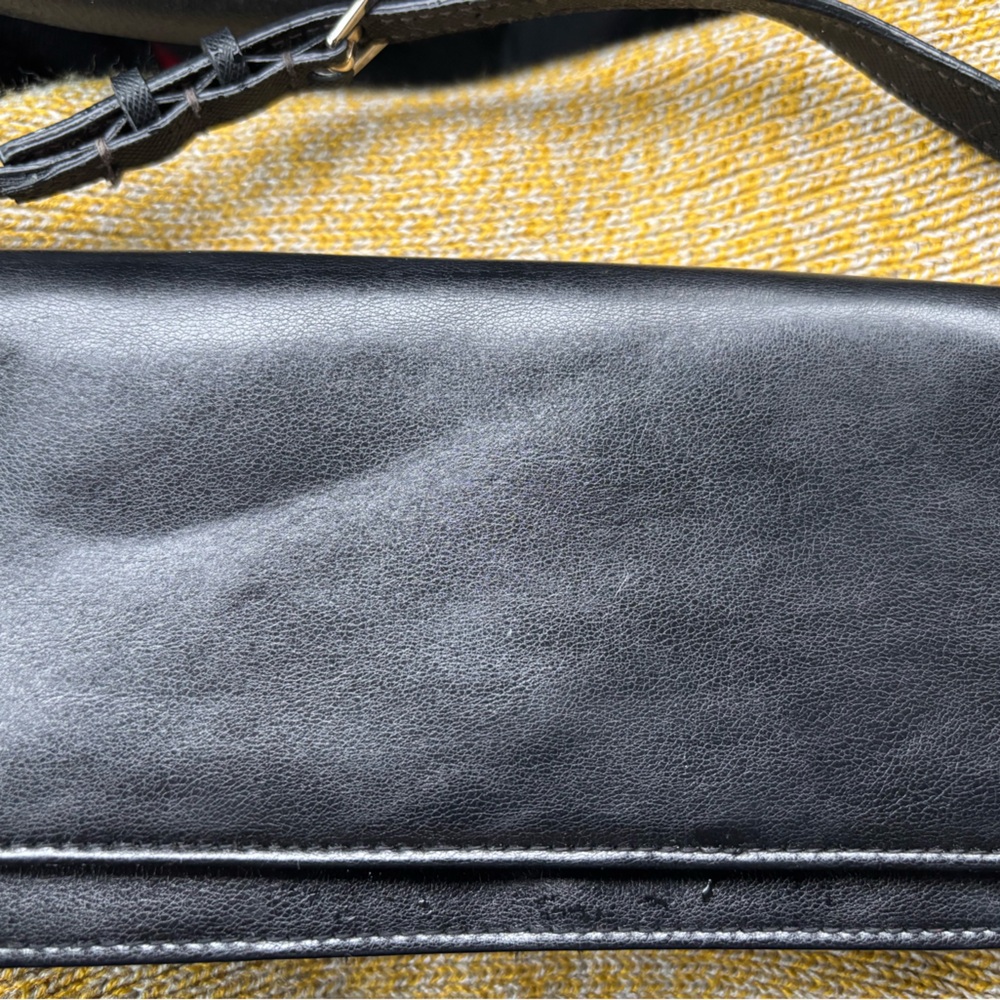 Liz Claiborne Black Leather Shoulder Bag with Gold Tone Accent
